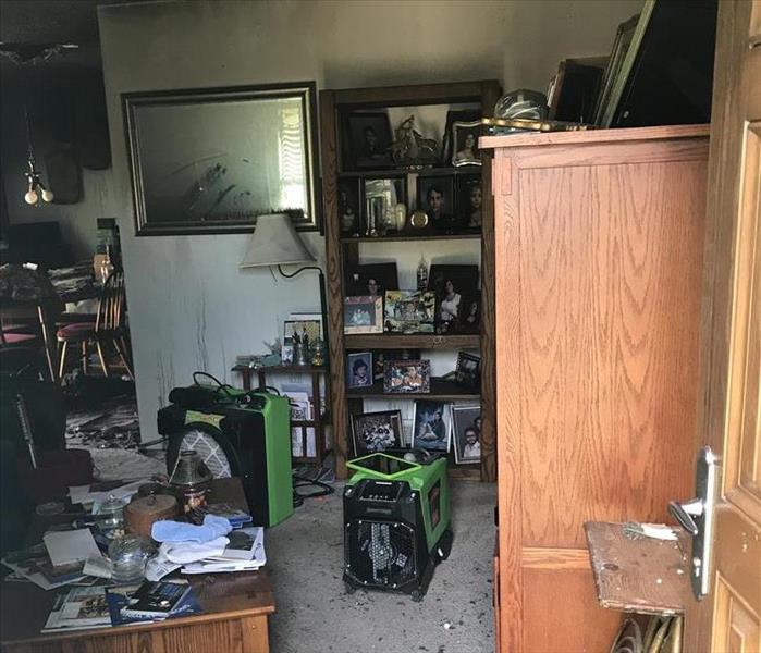 Fire damage in the living room of a home